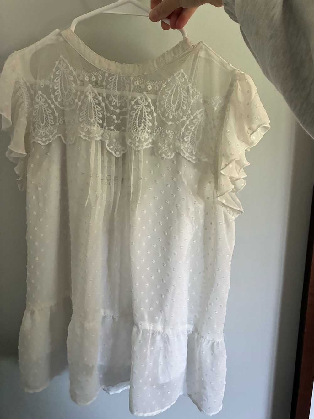 White Lace Ruffle Women's Top